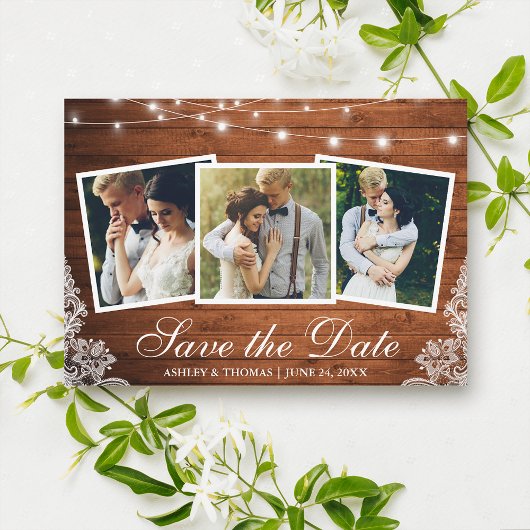 Carte de rappel de date de Rustic Wood Lights Lace