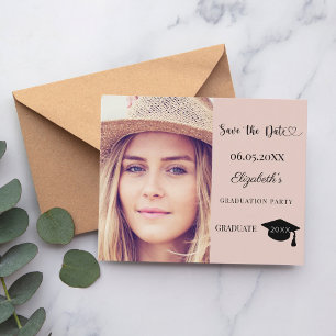 Carte de rappel de fête de fin d'études rose poudr