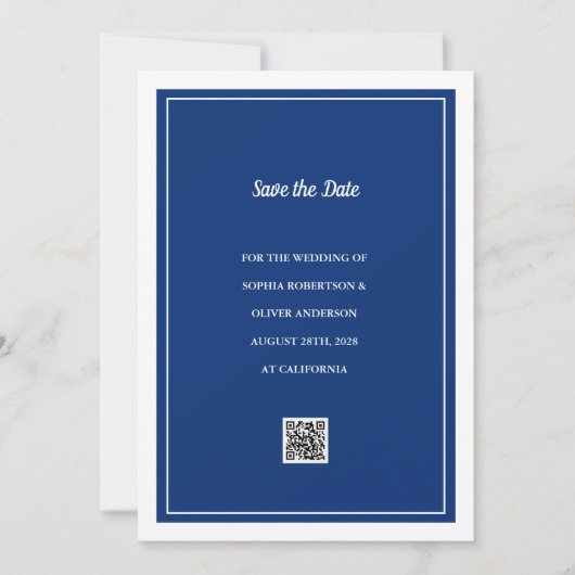 Carte de rappel de mariage à code QR bleu marine m (Devant)