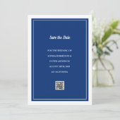 Carte de rappel de mariage à code QR bleu marine m (Debout devant)