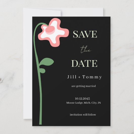 Carte de rappel de mariage à fleur unique sombre (Devant)