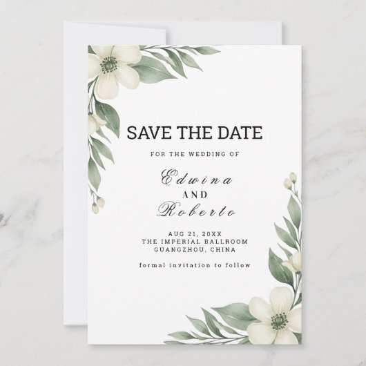 Carte de rappel de mariage à la flore d'anémone bl (Devant)