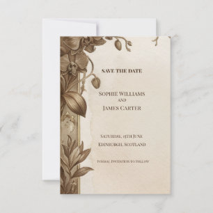 Carte de rappel de mariage à l'orchidée sépia