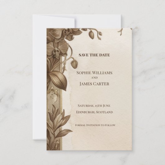 Carte de rappel de mariage à l'orchidée sépia (Devant)