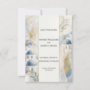 Carte de rappel de mariage à Santorin bleu pâle