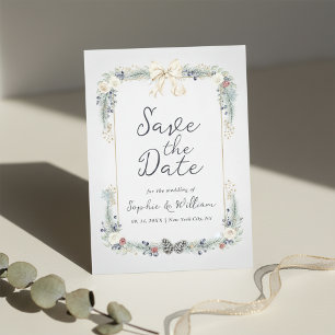 Carte de rappel de mariage à thème floral hivernal