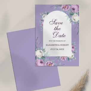 Carte de rappel de mariage aux pivoines violettes 