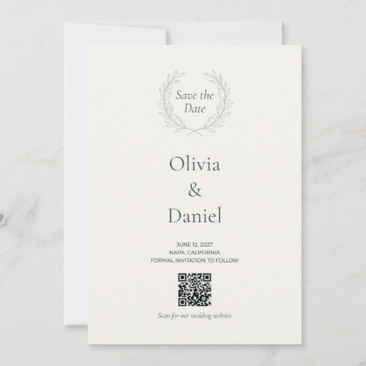 Carte de rappel de mariage avec code QR Olive Bran (Devant)
