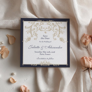 Carte de rappel de mariage baroque Navy