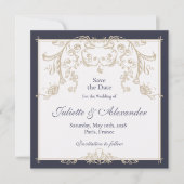 Carte de rappel de mariage baroque Navy (Devant)