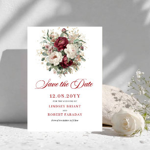 Carte de rappel de mariage Burgundy Blush raffinée