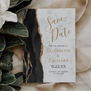 Carte de rappel de mariage en marbre d'agate or no
