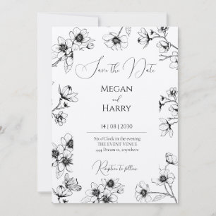 Carte de rappel de mariage Floral noir et blanc