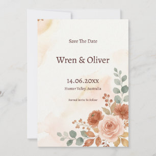 Carte de rappel de mariage florale en terre cuite