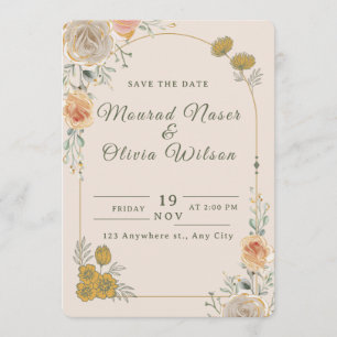Carte de rappel de mariage florale or pastel à con