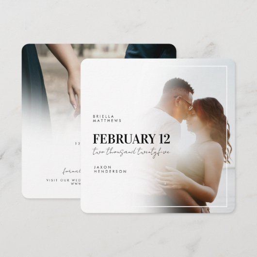 Carte de rappel de mariage moderne carrée avec pho (Devant / Derrière)