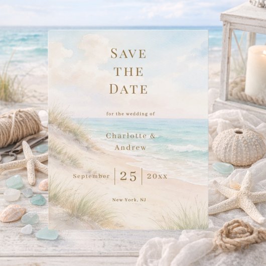 Carte de rappel de mariage moderne sur la plage cô