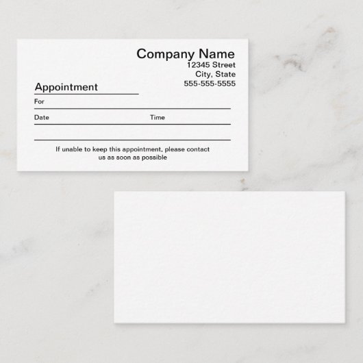 Carte de rappel de rendez-vous (Devant / Derrière)