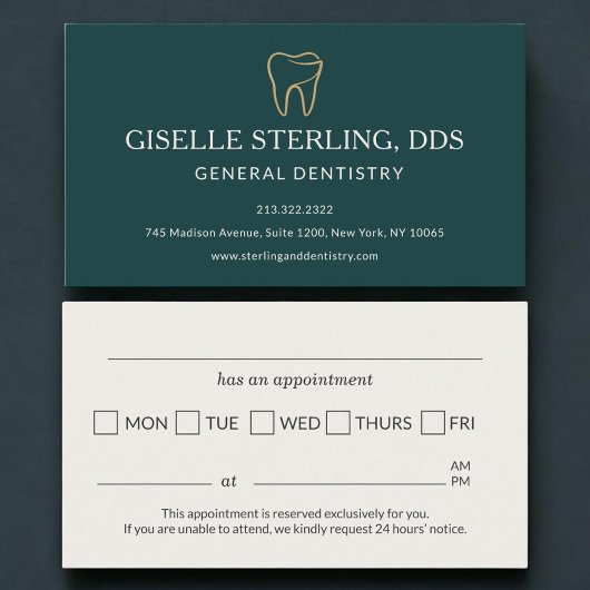 Carte de rappel de rendez-vous de dentisterie vert