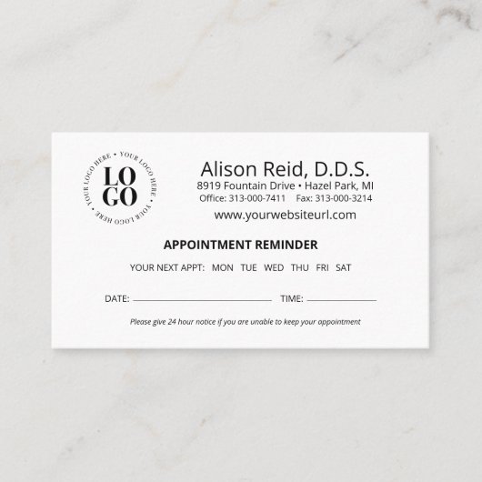 Carte de rappel de rendez-vous de logo personnalis (Devant)