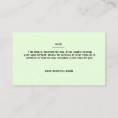 Carte de rappel de rendez-vous du médecin vert pâl (Dos)