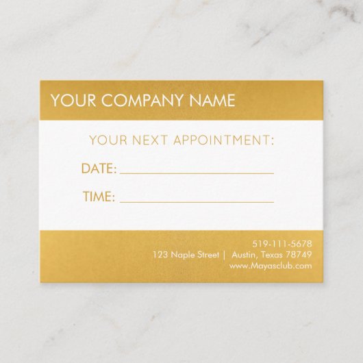 Carte de rappel de rendez-vous Gold (Devant)
