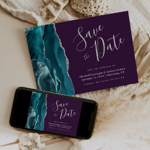 Carte de rappel élégante bleu sarcelle argent agat