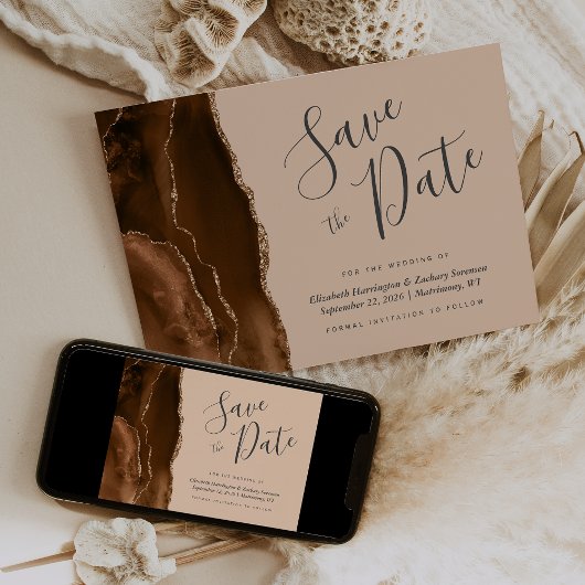 Carte de rappel Mocha Brown Gold Agate Tan
