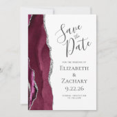 Carte de rappel moderne agate bordeaux argent (Devant)