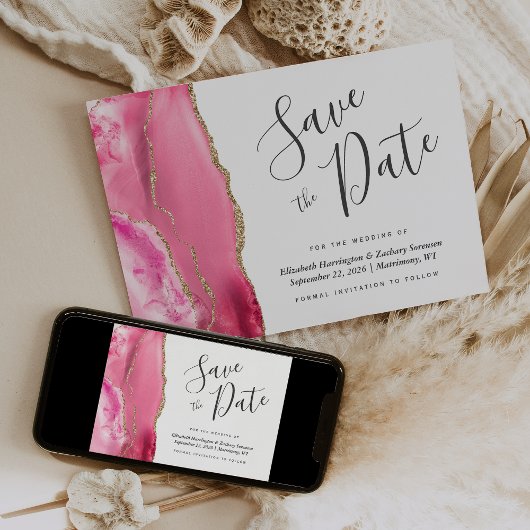 Carte de rappel moderne rose or agate