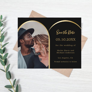 Carte de rappel photo noir or pour mariage