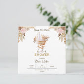 Carte de rappel pour baby shower à fleurs blanches (Debout devant)