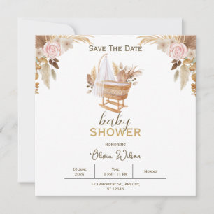 Carte de rappel pour baby shower à fleurs blanches