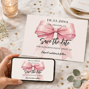 Carte de rappel pour un Sweet 16 avec ruban rose e