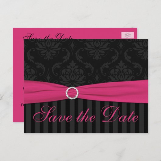 Carte de rappel rose gris noir damassé à rayures p (Devant / Derrière)