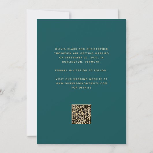 Carte de rappel teal bleu or script Code QR (Dos)