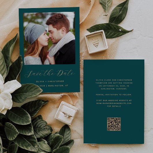 Carte de rappel teal bleu or script Code QR