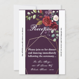 Carte de réception 3,5 x 7,5 Plum violet Roses Gol