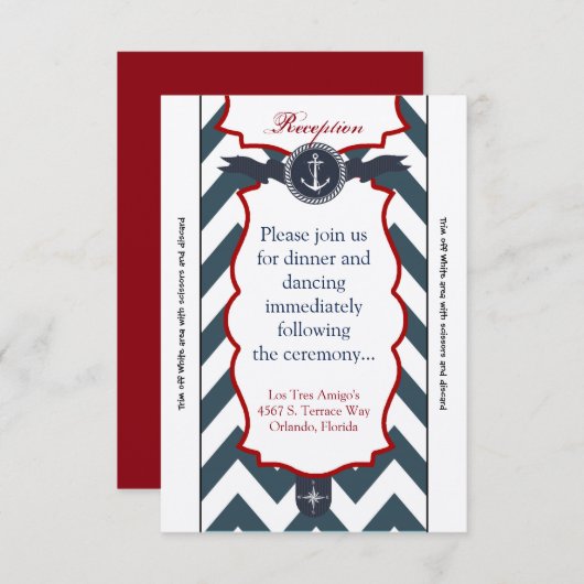 Carte de réception 3,5 x 7 Boussole Ancre marine O (Devant / Derrière)