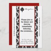 Carte de réception 3,5 x 7 noir rouge Damas (Devant / Derrière)