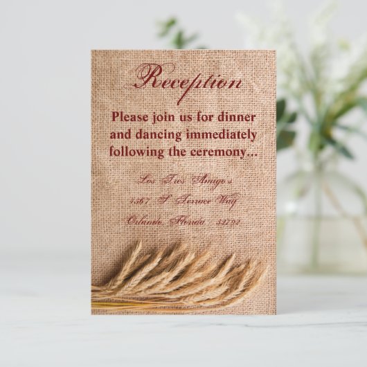 Carte de réception 3,5x5 Blé sur le sac Burlap (Debout devant)