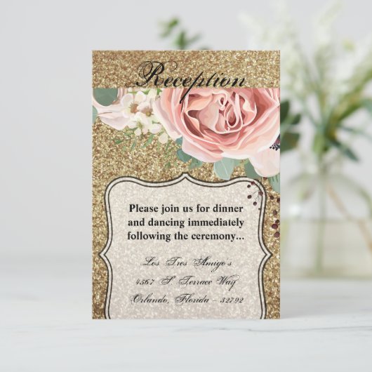 Carte de réception 3,5x5 Parties scintillant d'or (Debout devant)