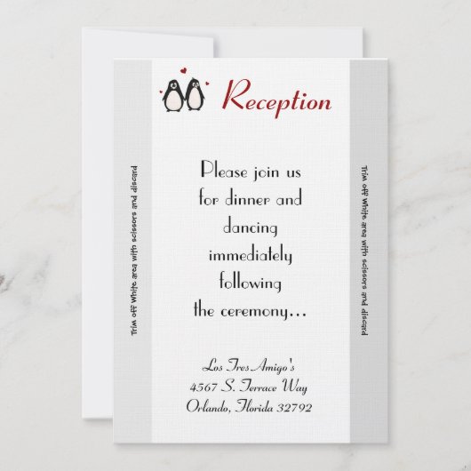 Carte de réception 3,5x7 Couple amour manchot (Devant)