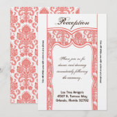 Carte de réception 3,5x7 Damassé blanc corail (Devant / Derrière)