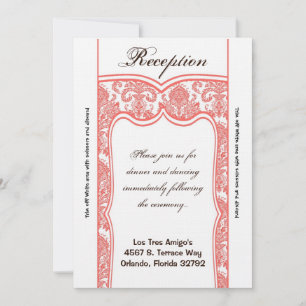 Carte de réception 3,5x7 Damassé blanc corail