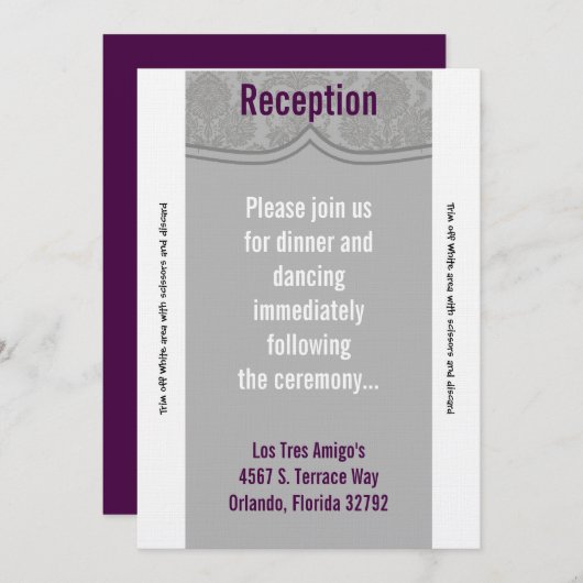 Carte de réception 3,5x7 Damassé gris moderne (Devant / Derrière)