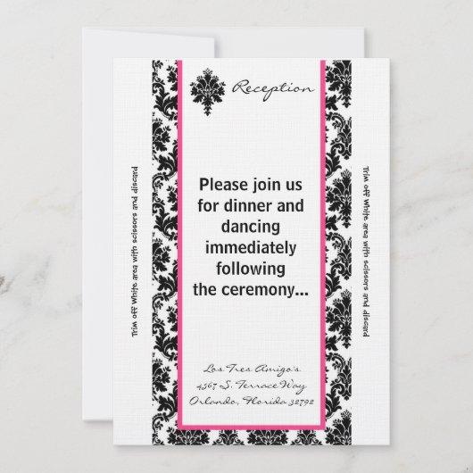 Carte de réception 3,5x7 Damassé Noir Rose (Devant)