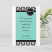 Carte de réception 3,5x7 Damassé sarcelle et noir (Debout devant)