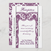 Carte de réception 3,5x7 Damassé Violet Prune (Devant / Derrière)
