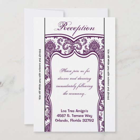 Carte de réception 3,5x7 Damassé Violet Prune (Devant)